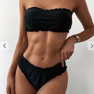 NWT ZAFUL Lettuce Lace-up Bandeau Bikini Swimsuit